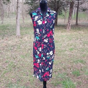 Tommy Hilfiger Floral Sleeveless Midi Dress - Black with Red, White, and Green
